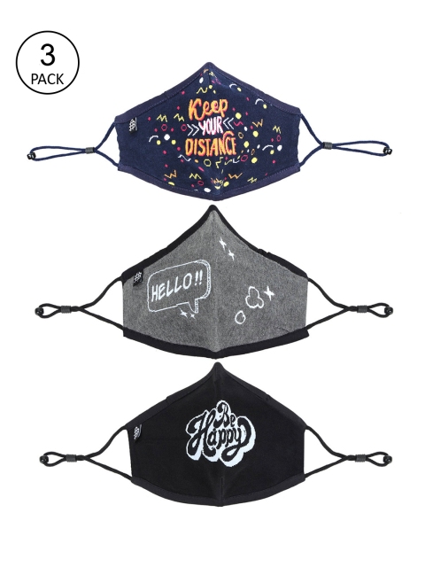 

Bonjour Unisex Pack Of 3 Printed 2-Ply Washable Cloth Face Masks, Black