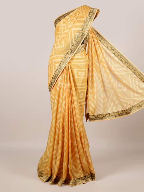 

Pothys Mustard Yellow Printed Poly Georgette Saree