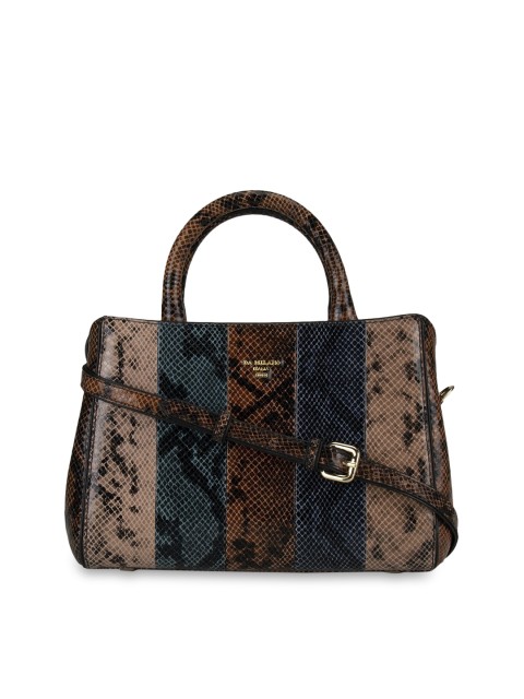 

Da Milano Brown & Blue Printed Leather Handheld Bag