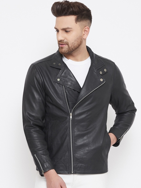 

Hypernation Men Black Solid Windcheater Biker Jacket