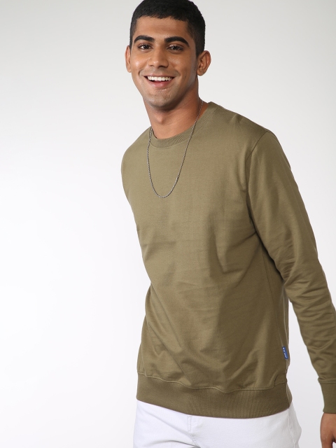

Blue Saint Men Olive Green Solid Sweatshirt
