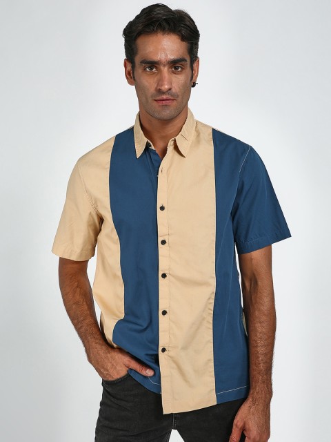 

Blue Saint Men Navy Blue Regular Fit Colourblocked Casual Shirt