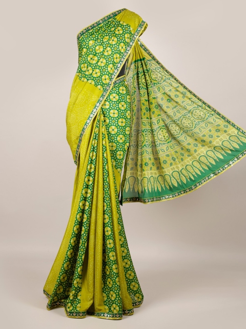 

Pothys Green Printed Poly Georgette Saree