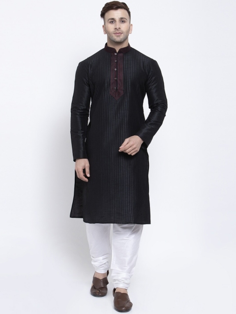 

Badoliya & Sons Men Black & White Embroidered Kurta with Churidar