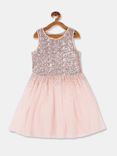 GAP Girls Peach-Coloured Embellished Fit and Flare Dress