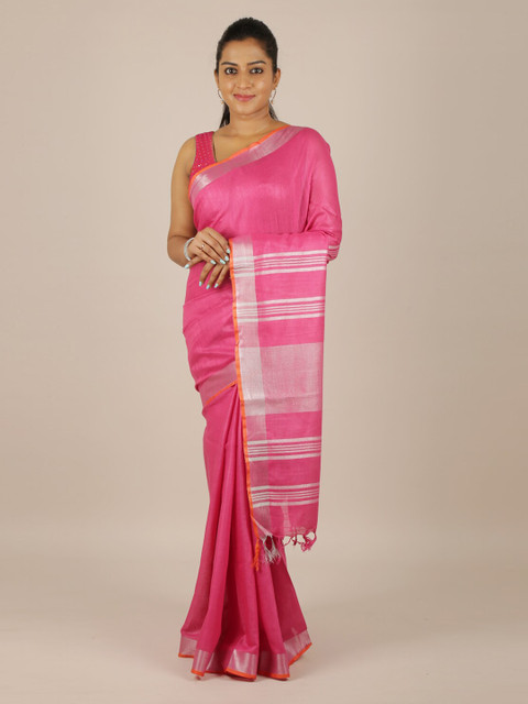 

Pothys Pink Solid Linen Blend Saree
