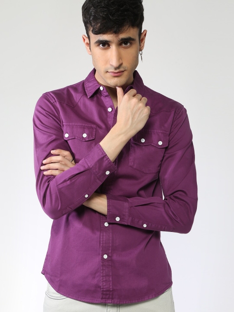 

Blue Saint Men Purple Slim Fit Solid Casual Shirt