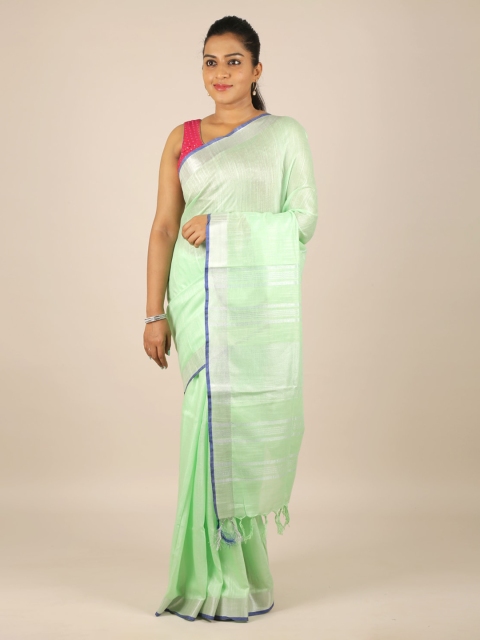 

Pothys Green Solid Linen Blend Saree