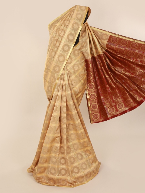 

Pothys Cream-Coloured & Maroon Art Silk Woven Design Saree