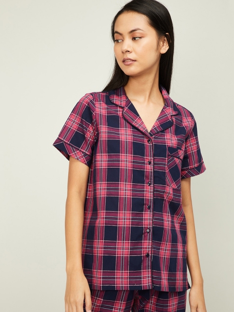 

Ginger by Lifestyle Women Fuchsia & Navy Blue Checked Cotton Nightdress