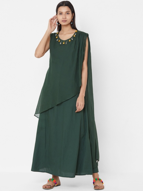 

Vedic Women Green Solid Maxi Dress