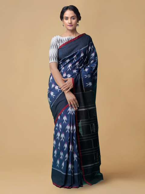

Unnati Silks Blue Pure Cotton Woven Design Pochampally Saree