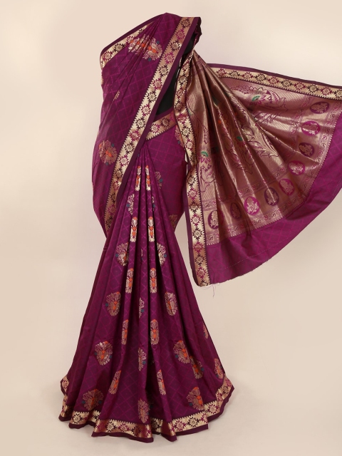 

Pothys Violet & Gold-Toned Art Silk Woven Design Saree with Zari Border