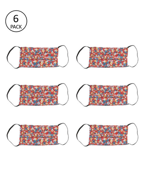 

Bellofox Unisex Pack of 6 Red & Blue Floral Printed 3-Ply Reusable Cloth Masks