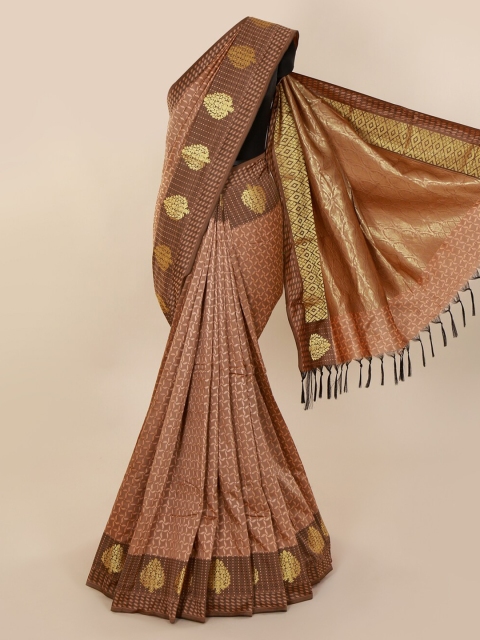 

Pothys Brown & Gold-Toned Art Silk Printed Saree with Jhalar Pallu