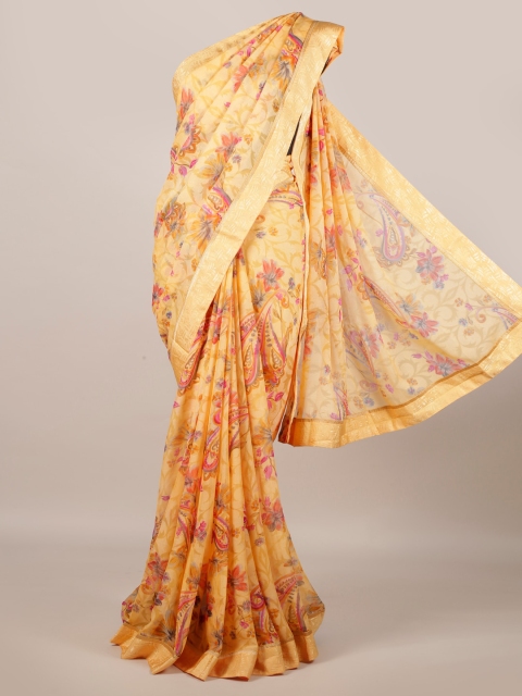

Pothys Yellow Printed Poly Georgette Saree