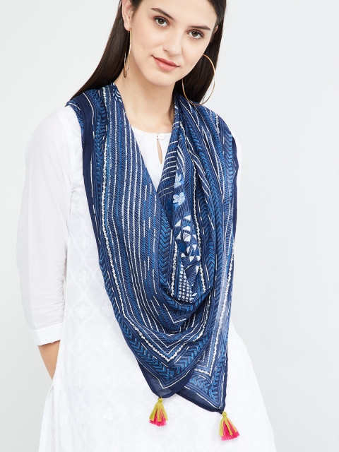 

max Blue & White Printed Dupatta