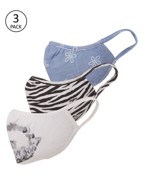 

SPYKAR Unisex Pack Of 3 Printed 2-Ply Reusable Cloth Face Masks, Blue