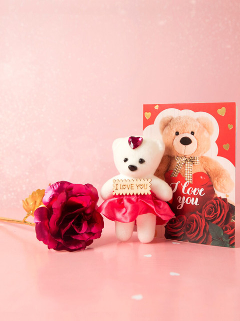 

Archies Cream-Coloured & Red Valentine Special Candle With Greeting Card & Small Teddy