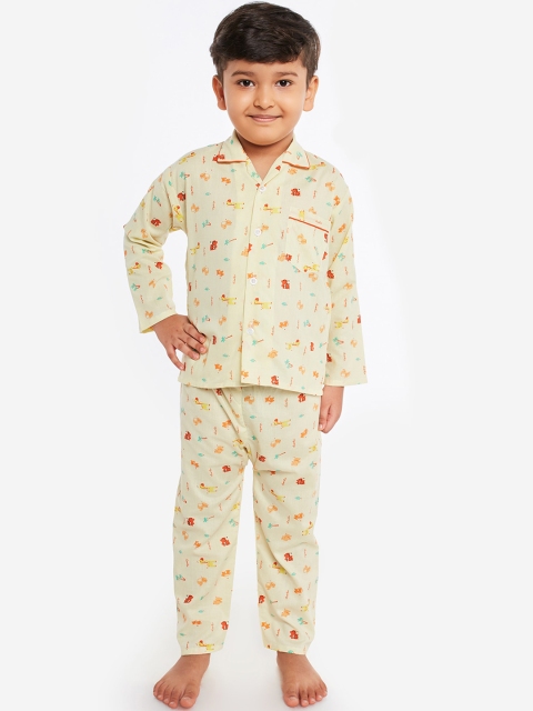

Fuzzy Bear Boys Yellow & Orange Printed Night Suit