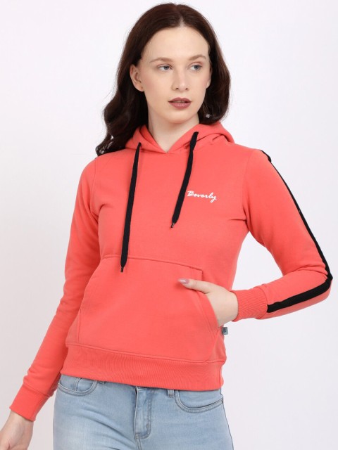 

BEVERLY BLUES Women Orange Solid Hooded Sweatshirt