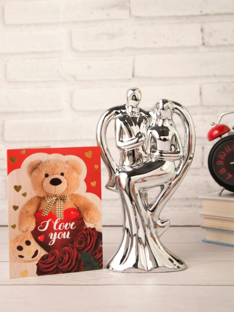

Archies Set Of 2 Silver-Toned & Red Solid Valentine Special Showpiece With Greeting Card