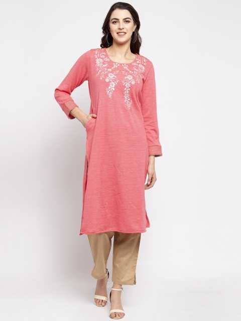 

Laabha Women Pink Embroidered Straight Kurta