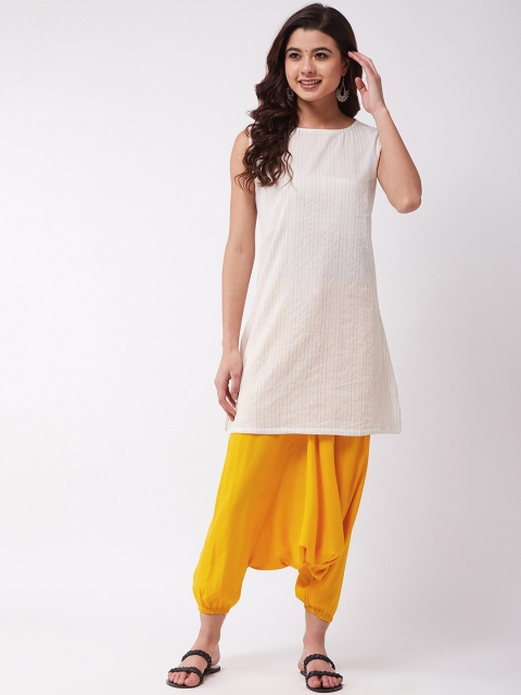 

InWeave Women Off-White & Yellow Woven Design Kurta with Patiala