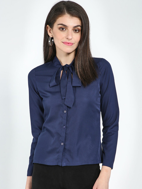 

Blue Saint Women Blue Tie-Up Neck Shirt Style Top