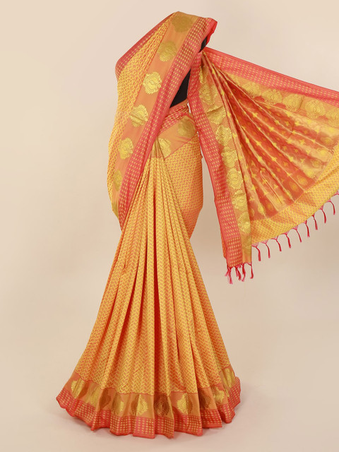 

Pothys Yellow & Pink Art Silk Printed Saree with Jhalar Pallu