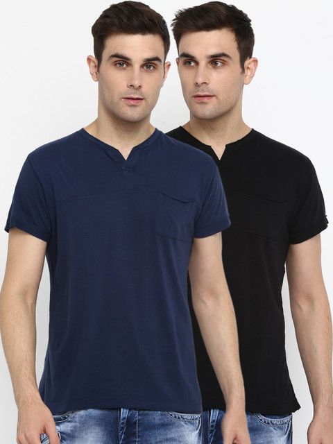 

American Crew Men Pack Of 2 Solid V-Neck T-shirts, Black