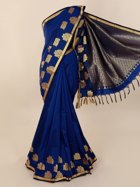 

Pothys Blue & Gold-Toned Art Silk Printed Saree with Jhalar Pallu