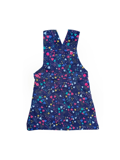 

KiddoPanti Girls Navy Blue & Pink Printed Denim Dress