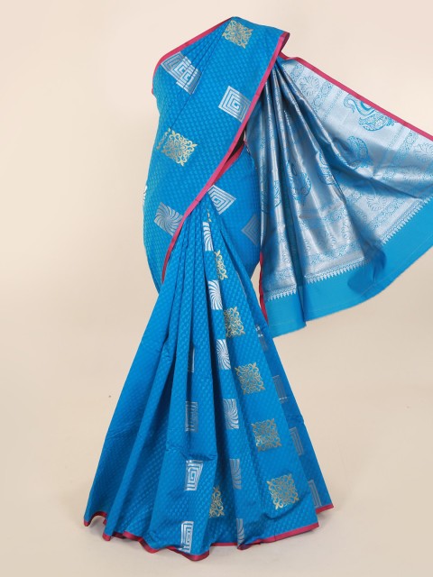 

Pothys Blue & Silver-Toned Art Silk Printed Saree
