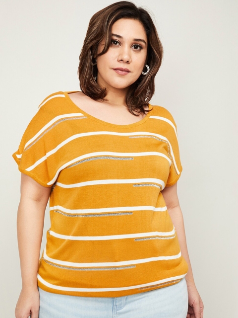 

nexus Women Mustard Yellow & White Striped Top