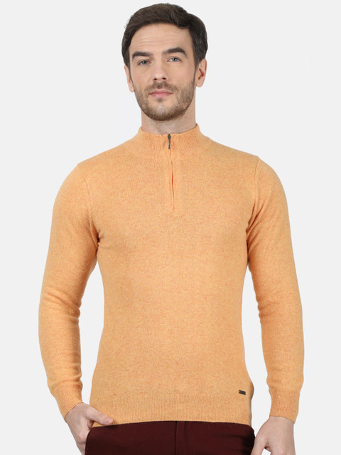 

Monte Carlo Men Peach-Coloured Solid Pullover Sweater