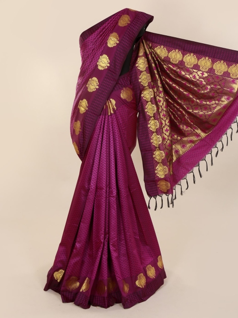 

Pothys Violet & Gold-Toned Art Silk Solid Saree