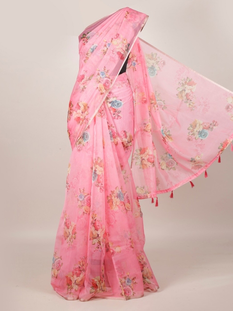 

Pothys Pink Printed Jute Silk Saree