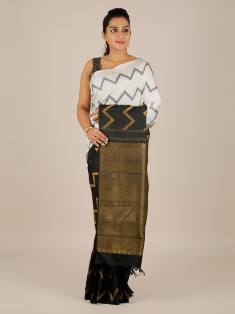

Pothys White Pure Silk Printed Kanjeevaram Saree