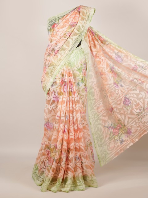 

Pothys Orange Printed Jute Silk Saree