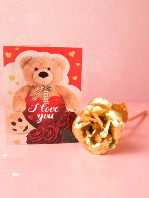 

Archies Valentine Special Golden Rose With Greeting Card, Multi