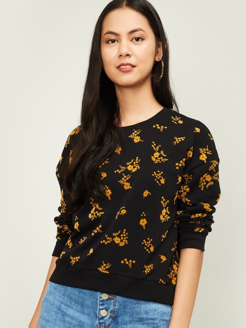 

Ginger by Lifestyle Women Black & Gold-Toned Floral Printed Cotton Sweatshirt