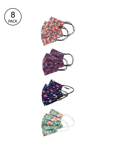 

Bellofox Unisex Pack of 8 Printed 3-Ply Reusable Cloth Masks, Red
