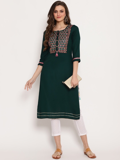 

Ramas Women Green & Pink Yoke Design Straight Kurta