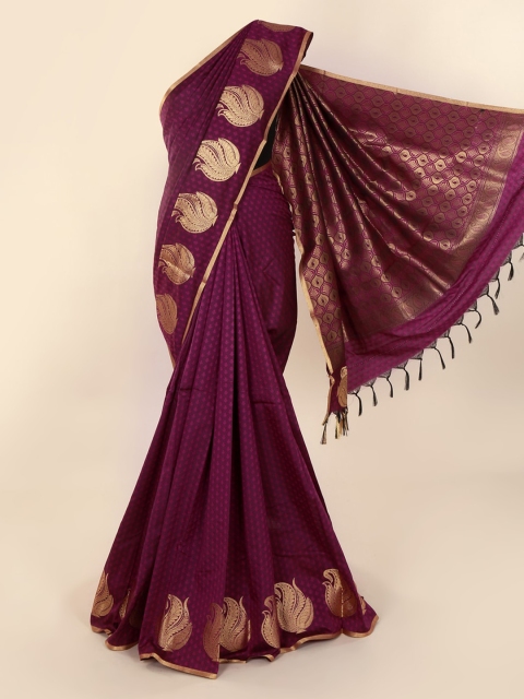 

Pothys Violet & Gold-Toned Art Silk Printed Saree with Jhalar Pallu