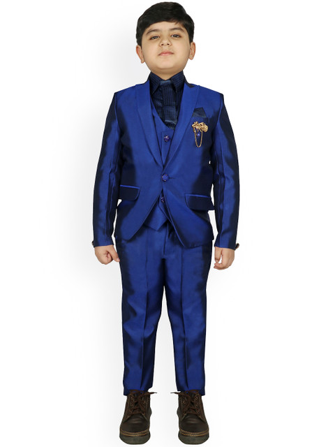 

SG YUVRAJ Boys Navy Blue Solid Single-Breasted Five-Piece Suit