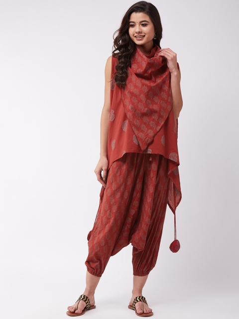 

InWeave Women Maroon Printed Top with Harem Pants