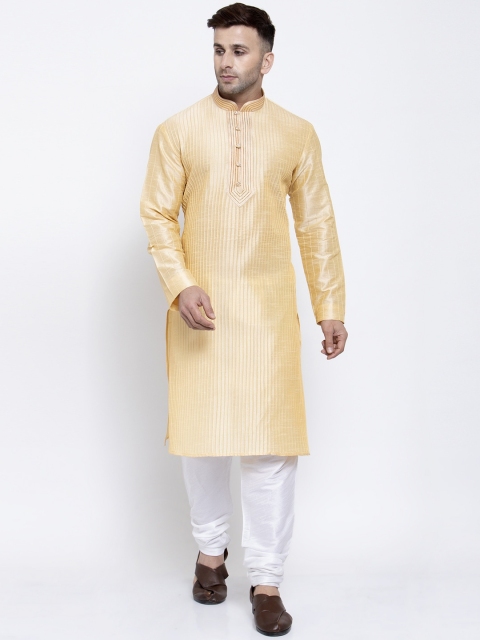 

Badoliya & Sons Men Beige & White Striped Kurta with Churidar