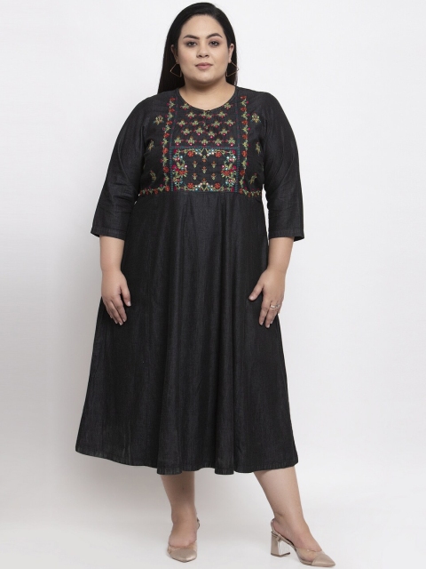 

plusS Women Black Yoke Design Anarkali Kurta