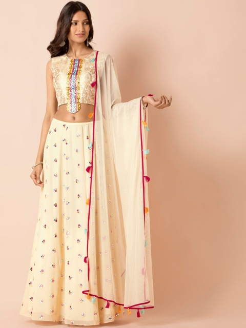 

INDYA X PAYAL SINGHAL Cream Solid Tassel Dupatta